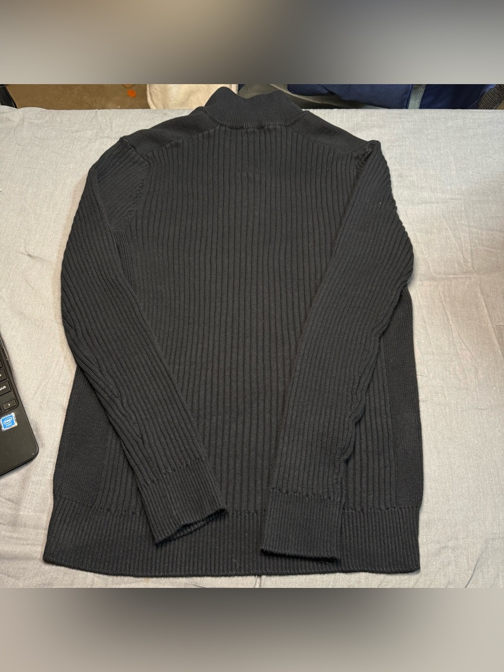 Express Men's Black Ribbed Half-Zip Sweater - Picture 4 of 8